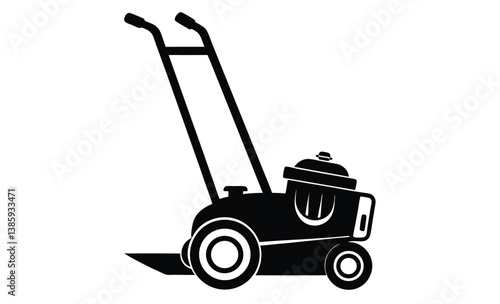 Grass cutting lawn mower silhouette