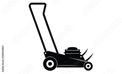 Grass cutting lawn mower silhouette