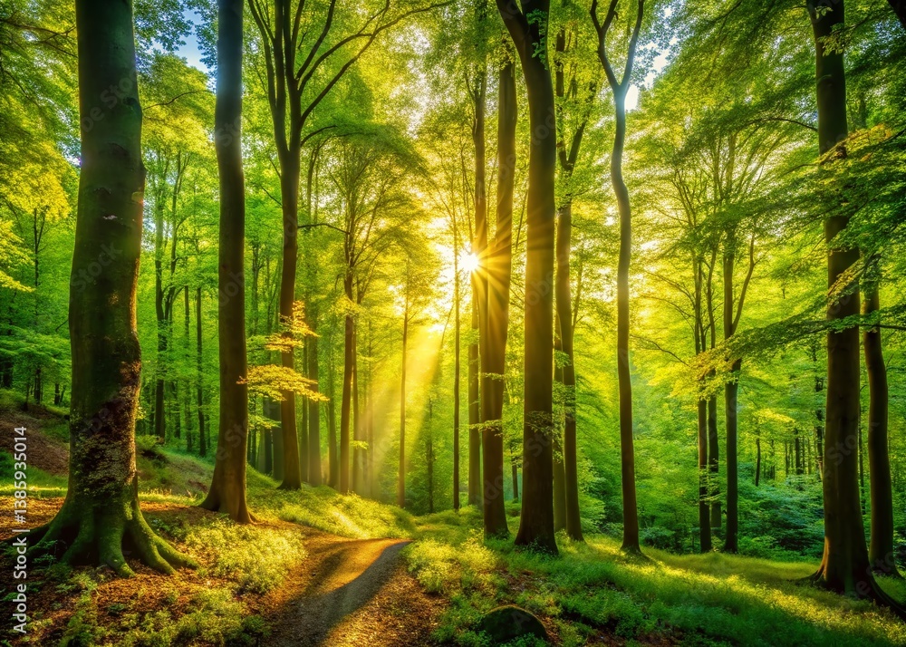 Obraz premium Panoramic Landscape of Majestic Trees, Nature Scenery, Forest Background