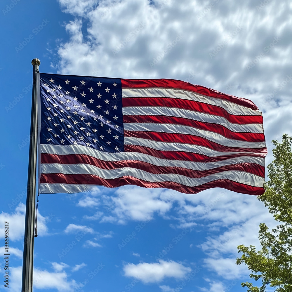 Obraz premium ameriacan flag on blue sky 