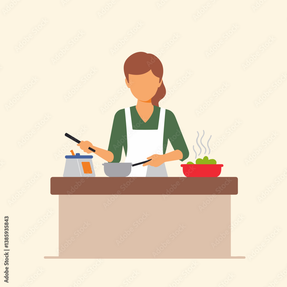 Woman cooking in a kitchen with healthy food on the counter Woman cooking in a kitchen with healthy food on the counter