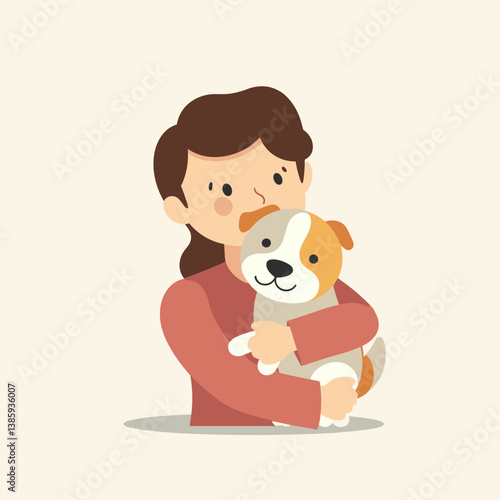Person hugging a dog with happiness against a light background  