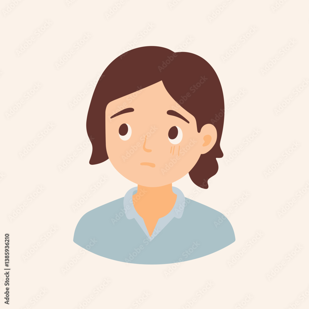 Concerned young person with a neutral expression against a light background Concerned young person with a neutral expression against a light background