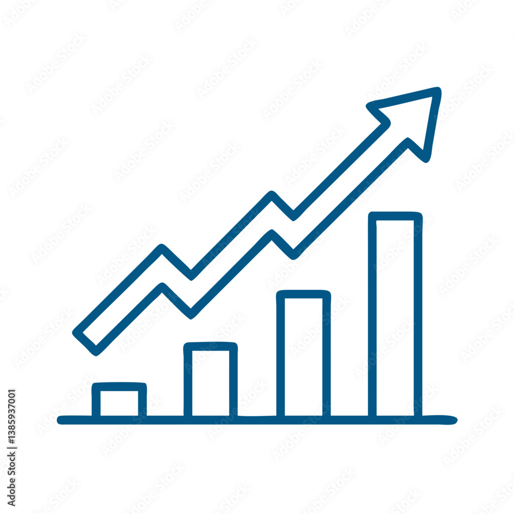 Upward bar chart with arrow icon outline Upward bar chart with arrow icon outline