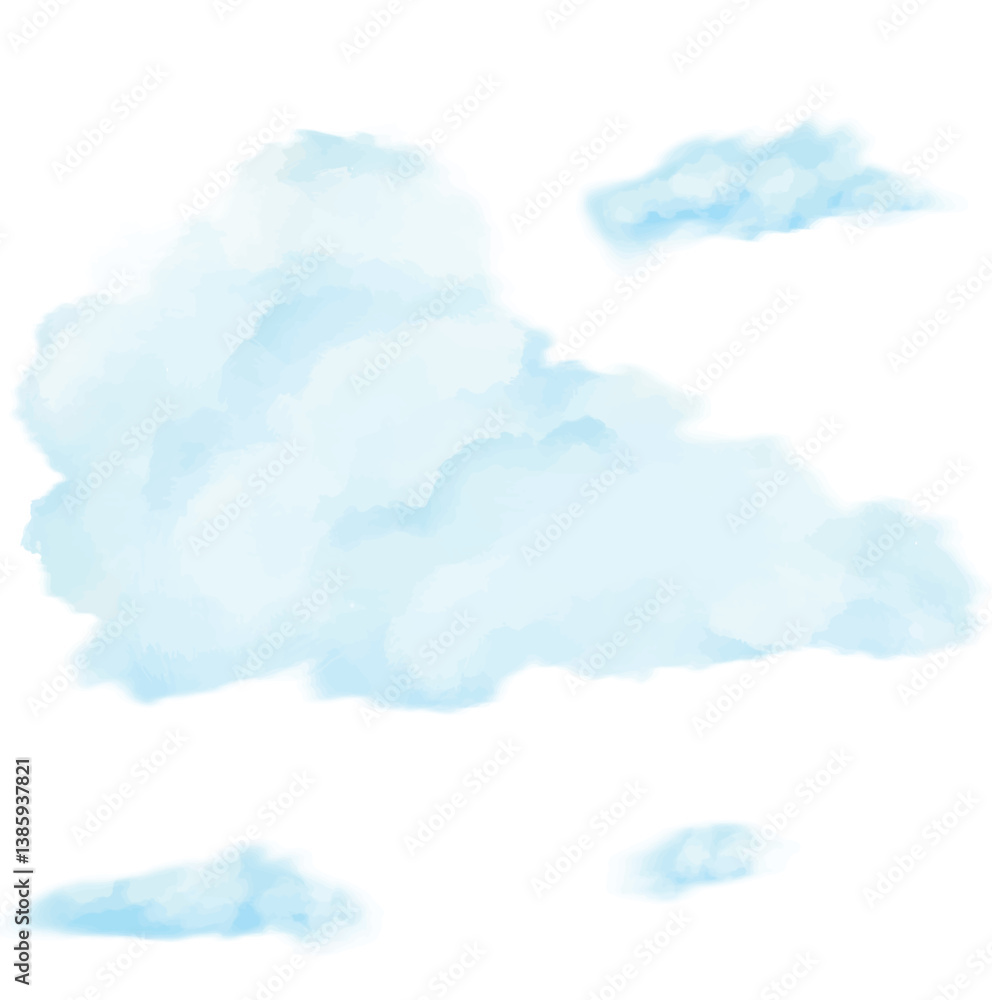 A dreamy set of fluffy blue clouds, softly brushed with watercolor texture. The light tones and airy forms bring a peaceful, sky-themed aesthetic.
