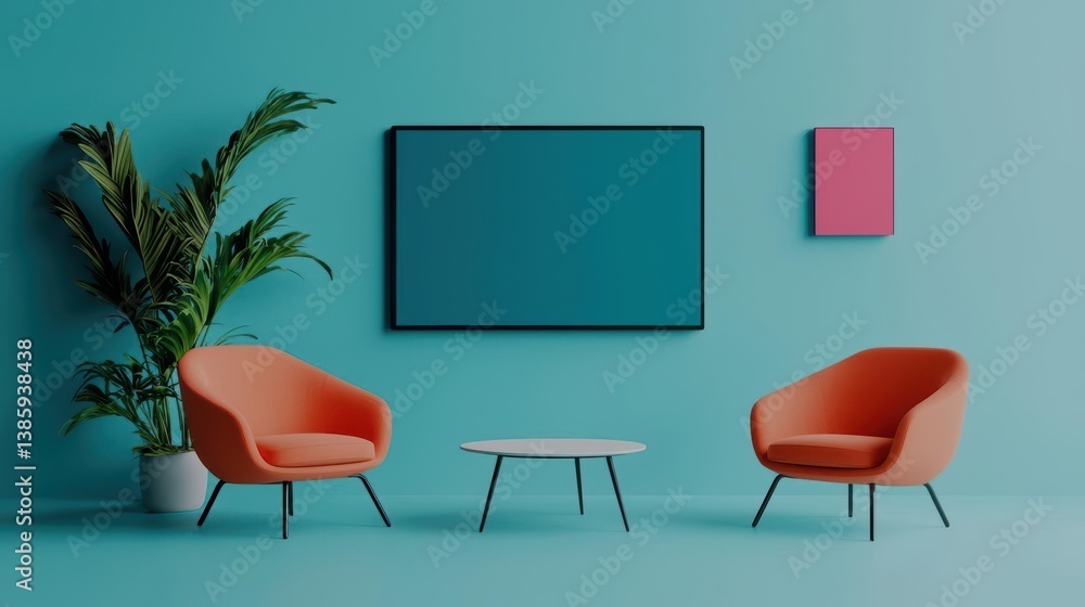 Open hybrid office with a large collaboration screen and modern furniture