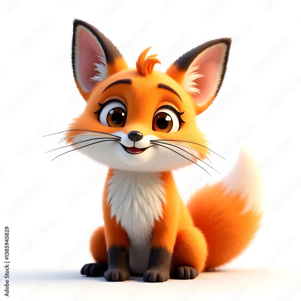 Cute Cartoon Fox Illustration with Big Eyes and Fluffy Tail Cute Cartoon Fox Illustration with Big Eyes and Fluffy Tail