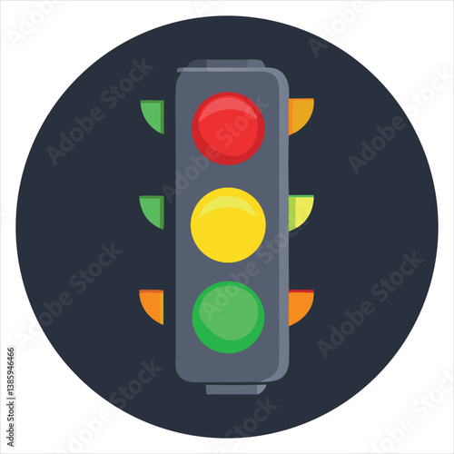 Classic Traffic Light Icon with Red, Yellow, and Green Signals for Traffic Systems and Street Signs

