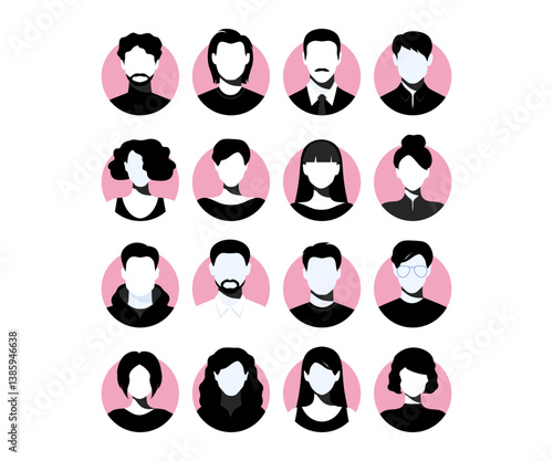 Abstract female and male faceless portraits avatars or anonymous profiles.