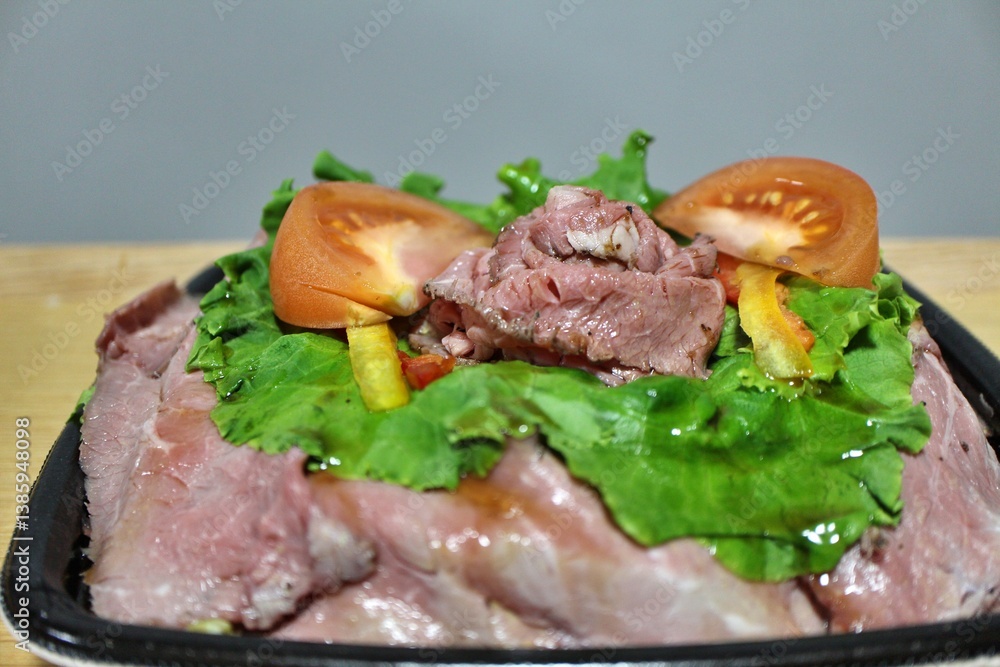 Roast beef salad purchased at a supermarket in Tokyo, Japan Roast beef salad purchased at a supermarket in Tokyo, Japan