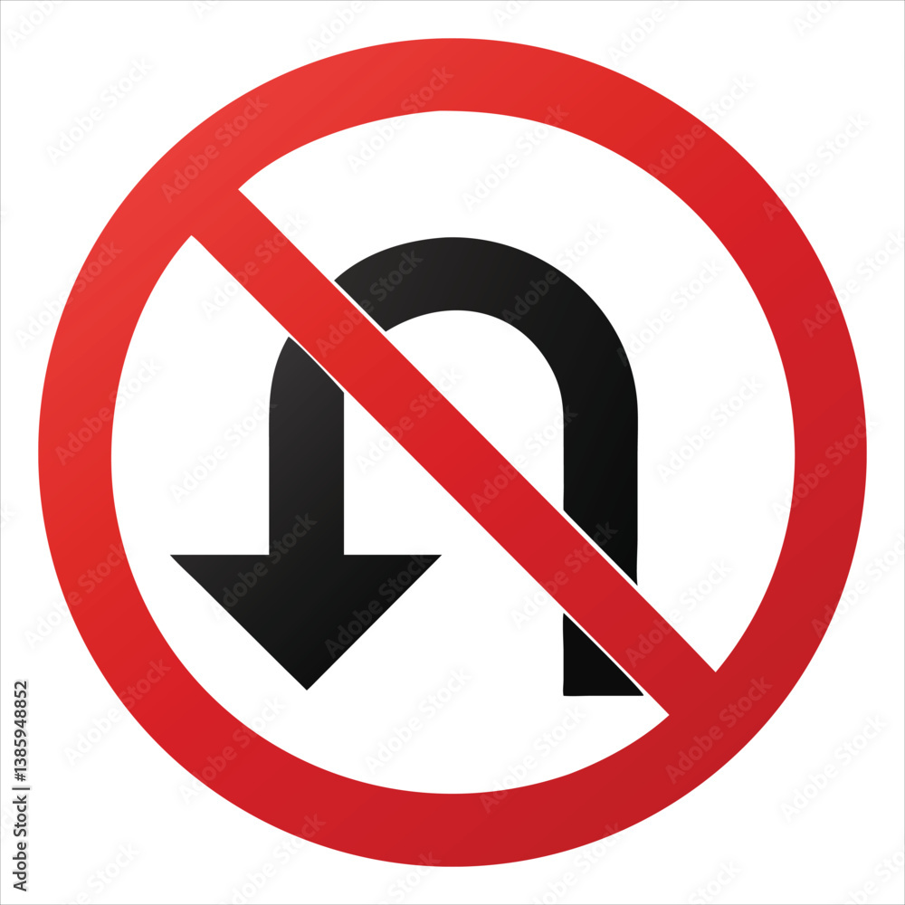 Classic No U-Turn Traffic Sign Icon with Red Slash and U-Turn Arrow for Road Safety
Classic No U-Turn Traffic Sign Icon with Red Slash and U-Turn Arrow for Road Safety