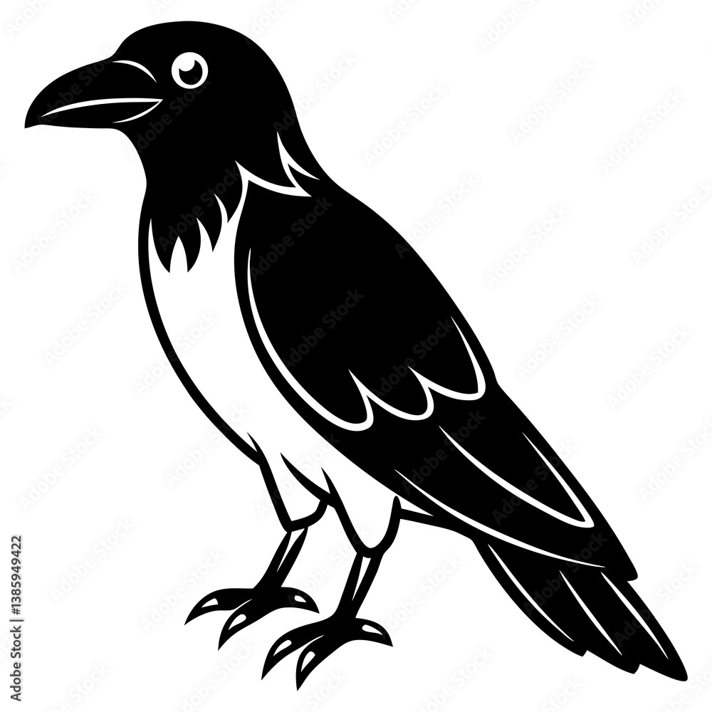 Fototapeta premium Printable raven vector in cartoon, clipart, and line art style for digital design projects.