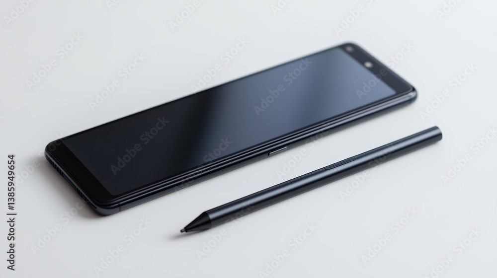 A smartphone with a built-in stylus, placed on a white background A smartphone with a built-in stylus, placed on a white background