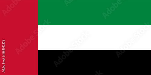 Vector flag of United Arab Emirates (UAE), a country in West Asia. Accurate dimensions and official colors. This file is suitable for digital editing and printing of any size.