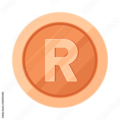 Copper coin with South African rand sign (R). Economy, finance, investment, profit, money, ZAR currency concept. Flat vector illustration isolated on white background	
