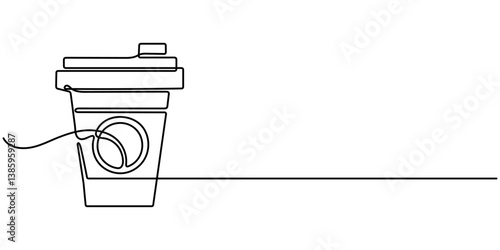 Cup of line drawing vector, line drawing cup design latte cup continuous line drawing illustration, Coffee cup continuous one line art drawing. Coffee shop concept. Coffees cup concept. 