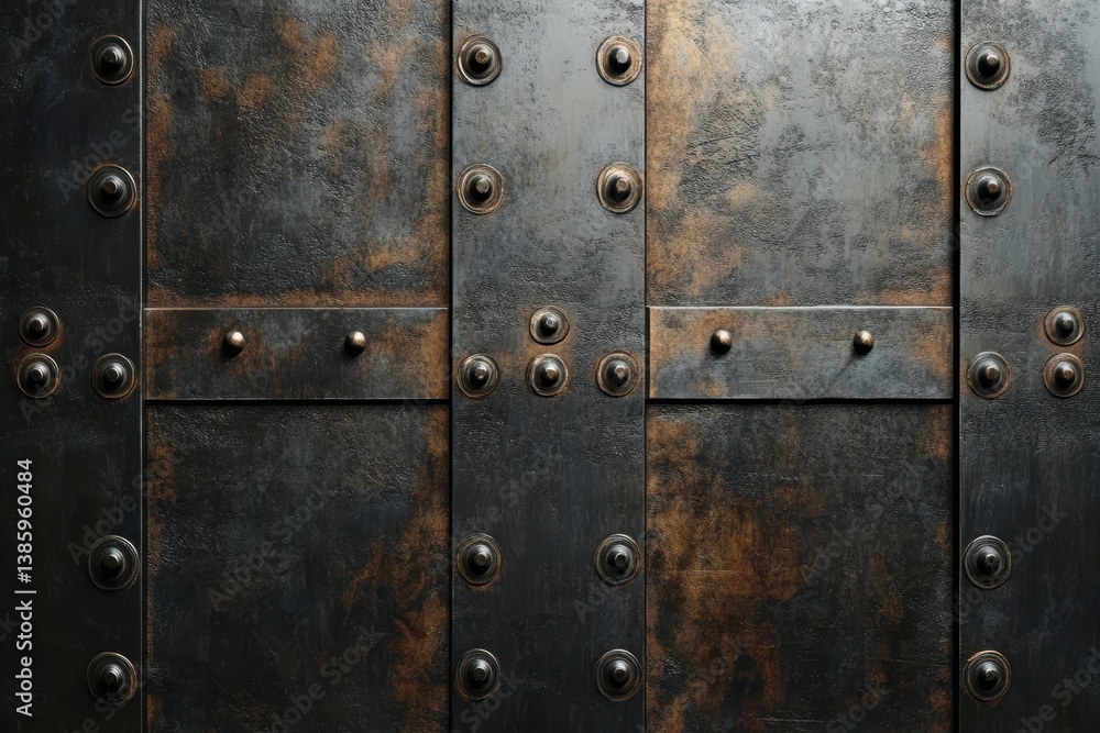 Fototapeta premium Distressed metal wallpaper design industrial space texture art rugged environment close-up view conceptual aesthetics