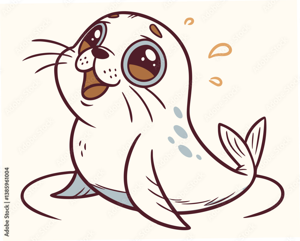 Obraz premium Cute kawaii chibi seal character smiling in a playful style 