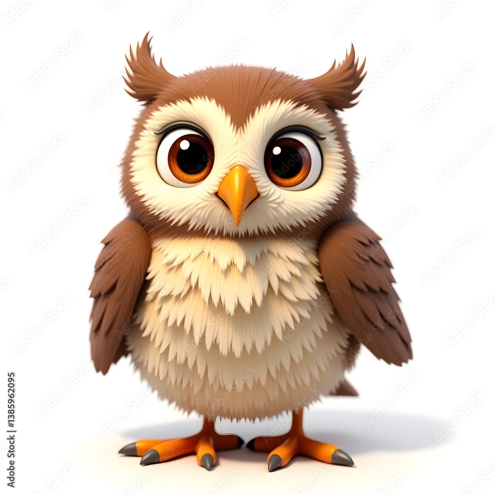 Naklejka premium Adorable Cartoon Owl with Big Eyes and Fluffy Feathers For Kids