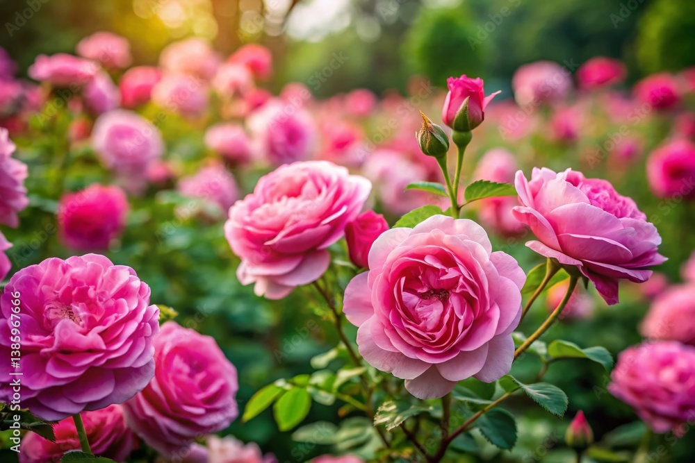 Pink Rose Garden in Full Bloom: A Documentary Photography Style Pink Rose Garden in Full Bloom: A Documentary Photography Style