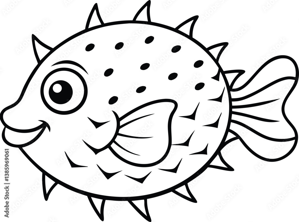 Obraz premium Puffer Fish Line art Design with white background 
