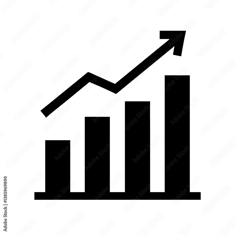 Black vector icon of a bar chart with upward trend for business growth and financial success Black vector icon of a bar chart with upward trend for business growth and financial success