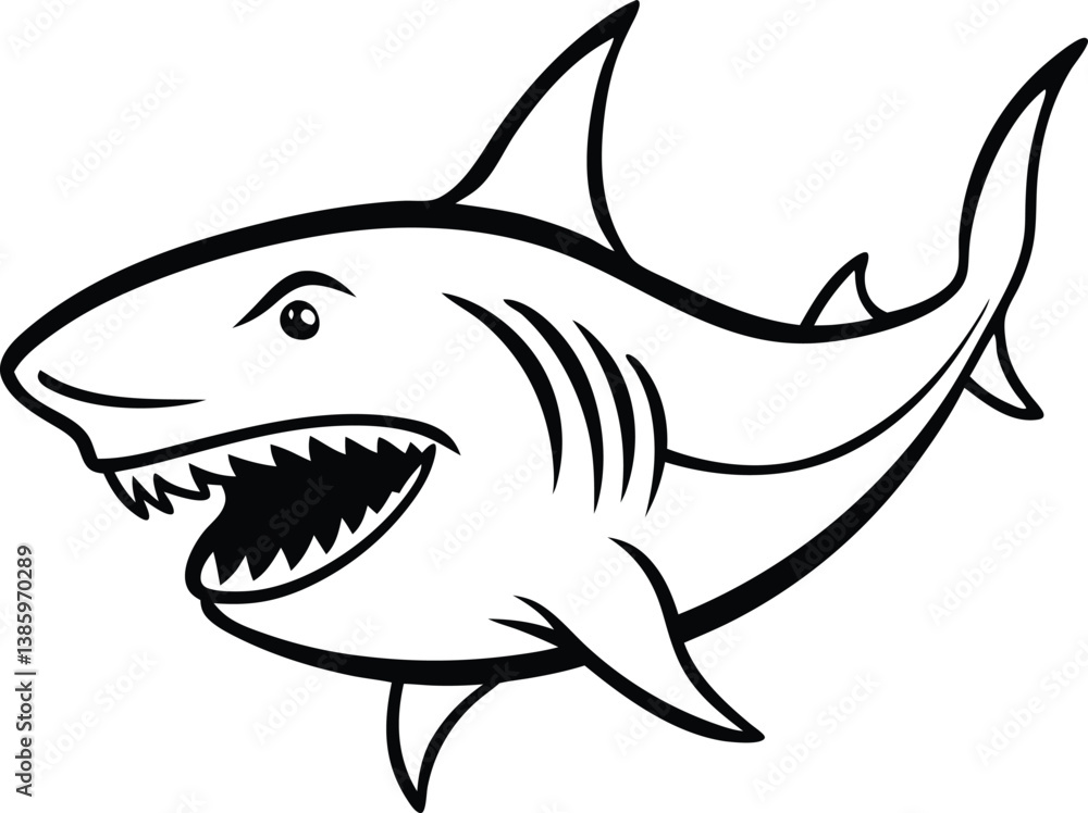 Fototapeta premium Shark Line art Design with white background