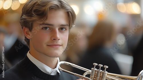 Obraz na płótnie Young Trumpet Player Portrait with Concert, and Musician. w salonie