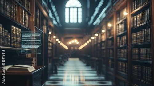 Wallpaper Mural Ancient Library Hallway with Futuristic Hologram Torontodigital.ca