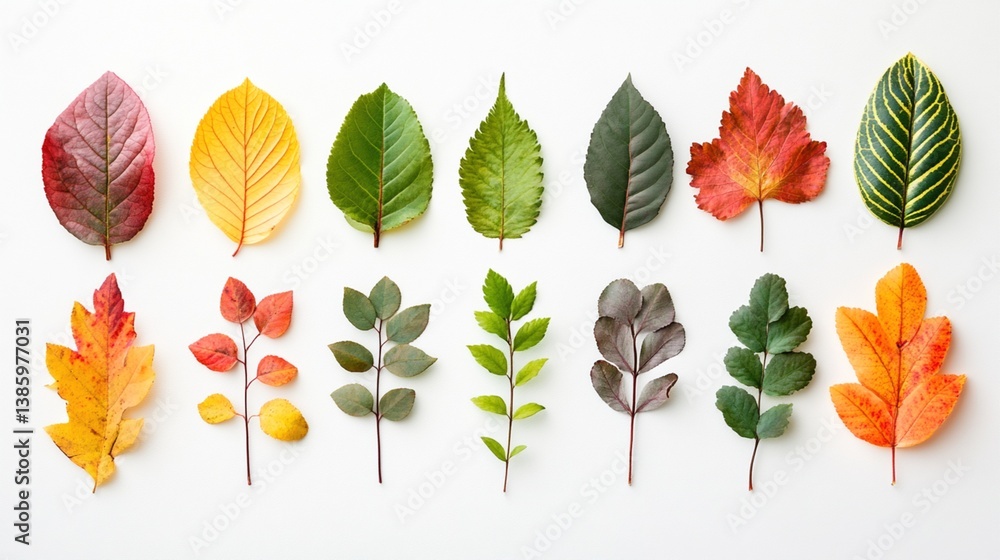 Obraz premium Colorful autumn leaves arranged in a row (1)