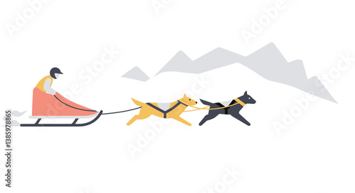 Dogs pulling sled in snowy mountains  