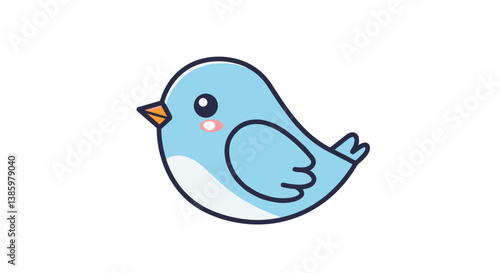 cute blue cartoon bird illustration on white background  