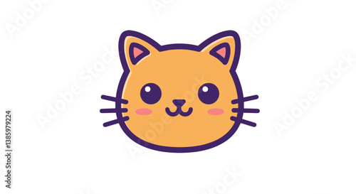 Cute cartoon cat face smiling on a white background  