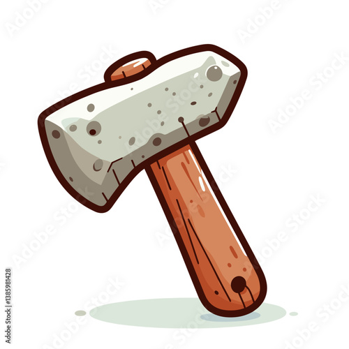 Vector illustration of stone hammer or prehistoric tool with wooden handle. Perfect for archaeological websites, primitive tool collections, and historical education materials.
