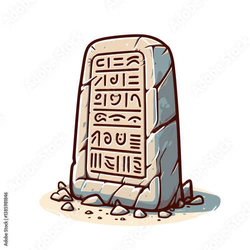 Vector art of ancient stone stele with hieroglyphic inscriptions. Ideal for archaeological discoveries, historical artifacts, and ancient civilization studies.
