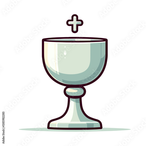 Vector religious chalice with cross in light mint green on white background. Perfect for church ceremonies, religious symbolism and spiritual tradition illustrations.