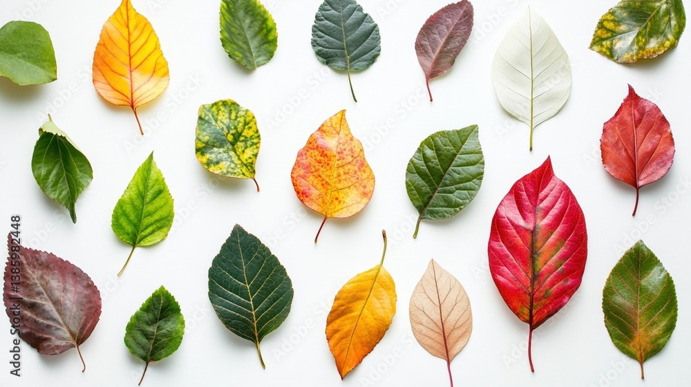 Obraz premium Colorful autumn leaves arranged on a white background (5)