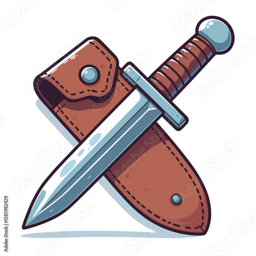 Vector dagger with leather sheath and silver blade crossed in X formation. Perfect for medieval weaponry collections, historic combat and fantasy adventure illustrations.