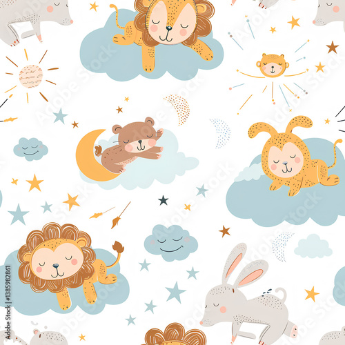 seamless pattern with baby animals