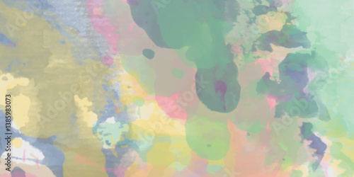 Abstract translucent multicolored watercolor background. Watercolor background. 3D illustration, 3D rendering. Colorful gradient ink colors wet effect hand drawn canvas background .