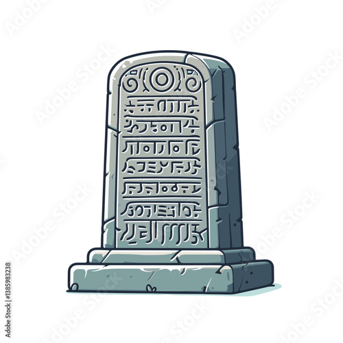 Vector ancient stone tablet with hieroglyphic inscriptions in gray tones. Ideal for archaeological discoveries, historical artifacts and ancient civilization education materials.