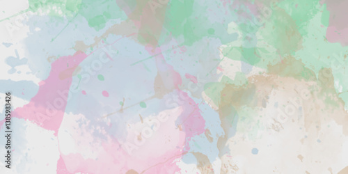 Abstract translucent multicolored watercolor background. Watercolor background. 3D illustration, 3D rendering. Colorful gradient ink colors wet effect hand drawn canvas background .
