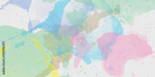 Abstract translucent multicolored watercolor background. Watercolor background. 3D illustration, 3D rendering. Colorful gradient ink colors wet effect hand drawn canvas background .