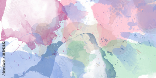 Abstract translucent multicolored watercolor background. Watercolor background. 3D illustration, 3D rendering. Colorful gradient ink colors wet effect hand drawn canvas background .