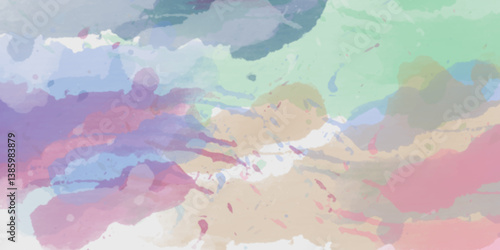 Abstract translucent multicolored watercolor background. Watercolor background. 3D illustration, 3D rendering. Colorful gradient ink colors wet effect hand drawn canvas background .