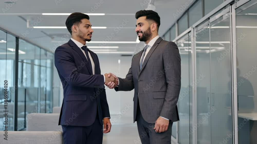 Confident businessmen shaking hands after negotiation Confident businessmen shaking hands after negotiation