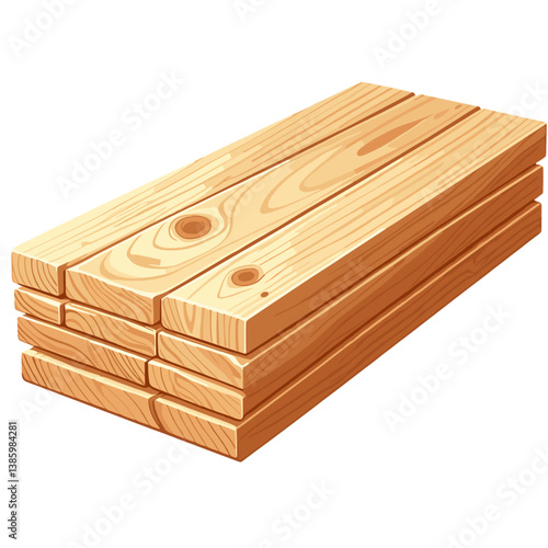 Stack of wooden planks or lumber in natural pine tones on white background. Ideal for construction materials, woodworking supplies, and carpentry project resources.
