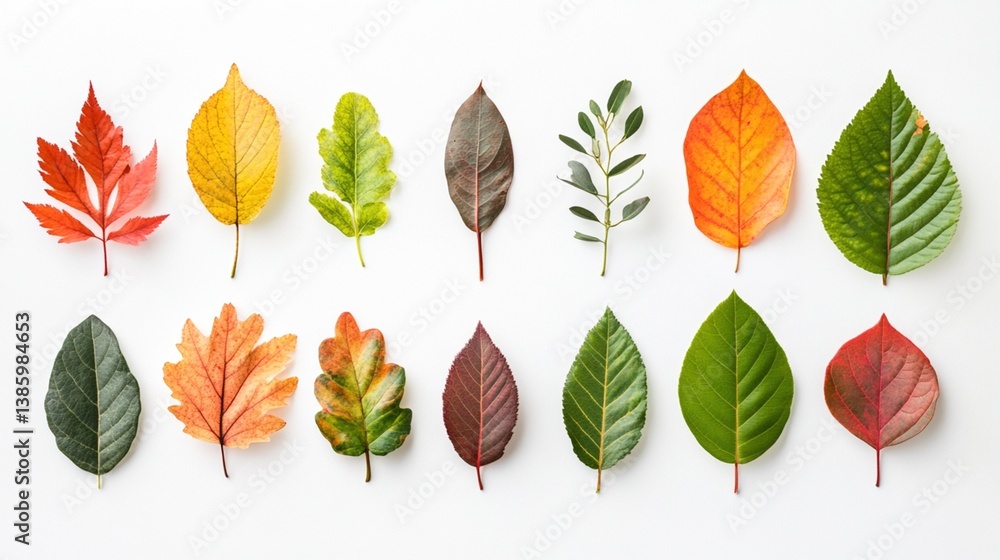Obraz premium Colorful autumn leaves arranged on a white background (8)