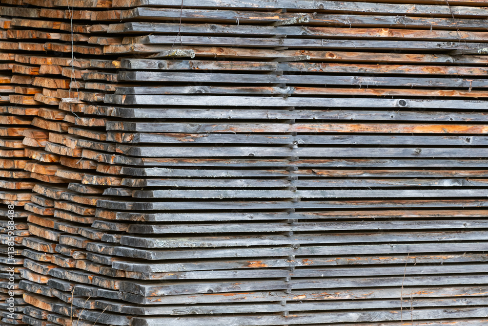 the details of a stack of wooden planks, a lumber drying setup. the details of a stack of wooden planks, a lumber drying setup.