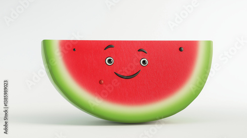 Obraz na płótnie Minimal-style 3D cartoon watermelon slice with a gentle smiling face and smooth texture, giving a light and friendly visual. w salonie